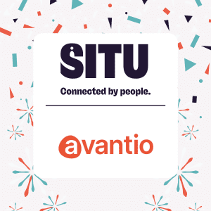 Situ and Avantio logos surrounded by confetti